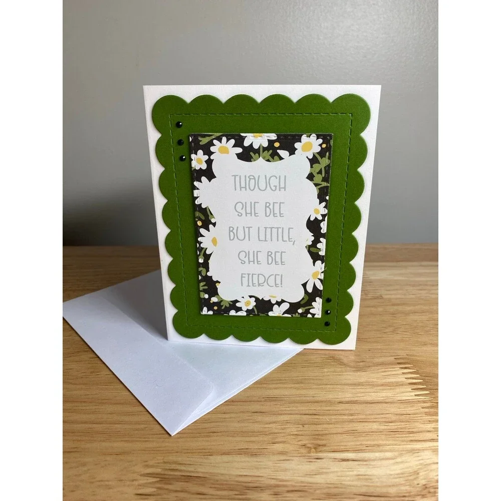 Bee & Flowers Greeting Card – Handmade A2 Card – All Occasion Blank Card